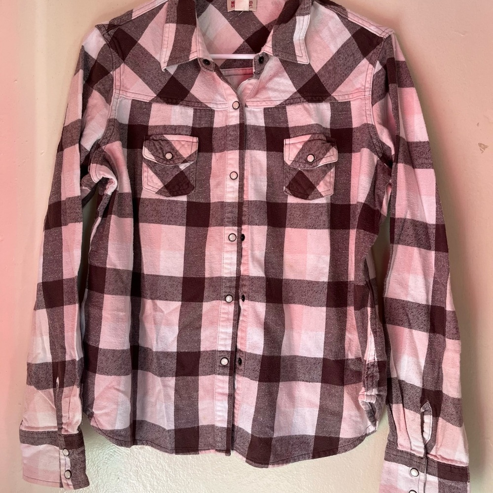 youth xl mossimo button long sleeve shirt collar plaid pearl snap flannel